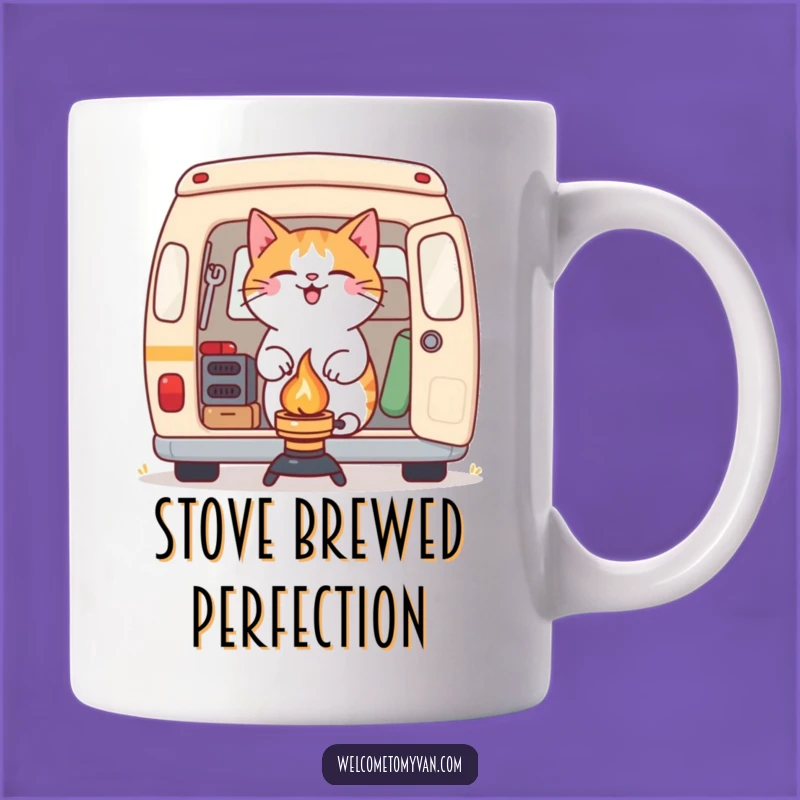 Funny Cat Camping Stove Mug: Determined Feline Outdoor Adventure Gift