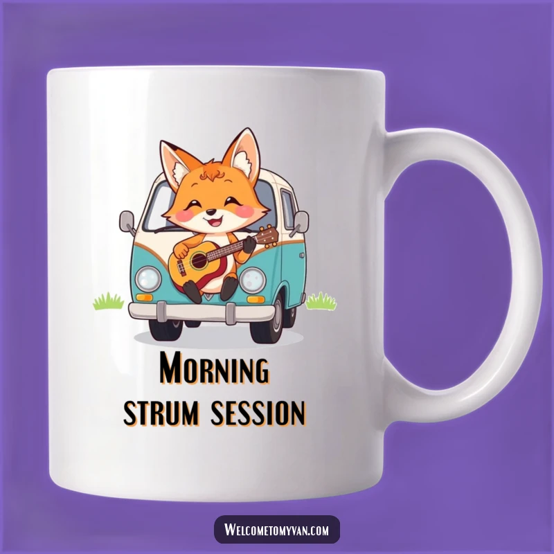Funny Fox Ukulele Van Mug: Cheerful Melodies Outdoor Adventure Gift