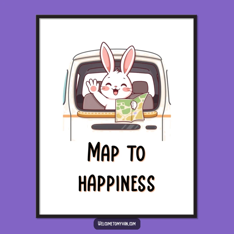 Funny Bunny Van Digital Print: Instant Whimsical Wall Art for Adventurers