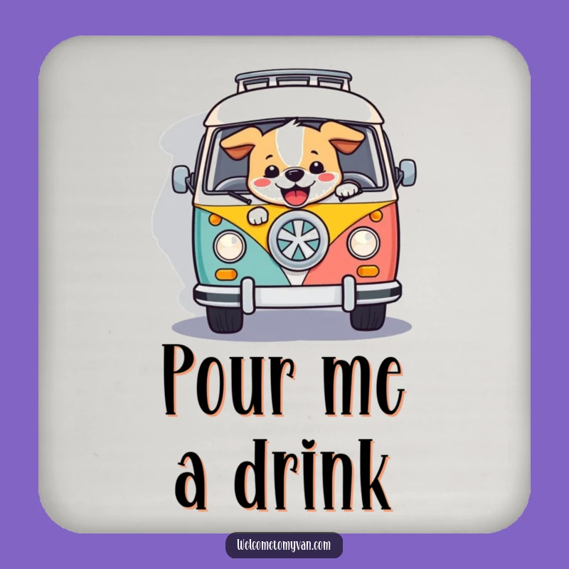 Funny Retro Van Dog Coaster Set: Protect Surfaces with Canine Charm
