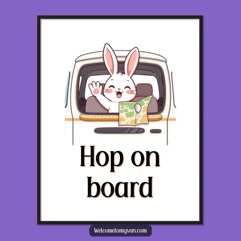 Funny Bunny Van Window Poster: Whimsical Wall Art for Adventurers