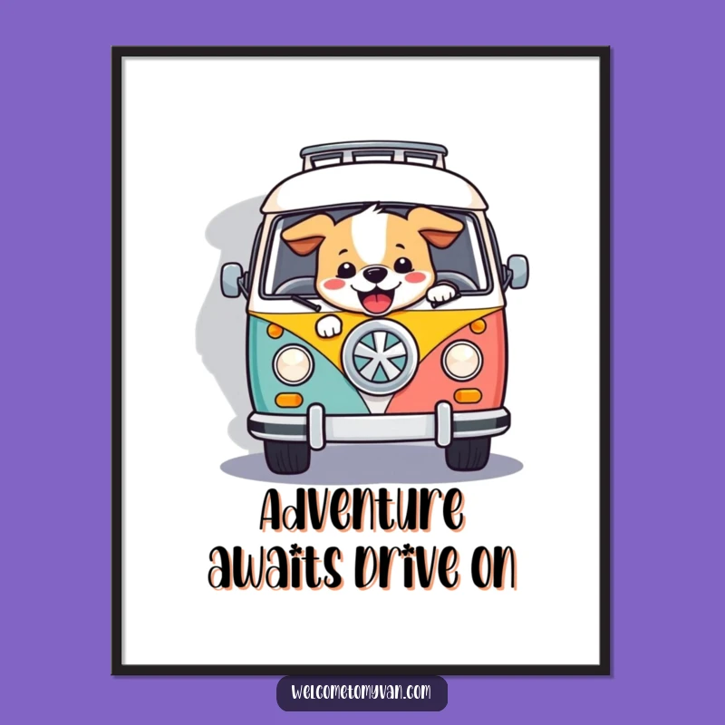 Free Printable Wall Art: Funny Dog Driving Van, Hilarious Dog Art Downloadable Gift