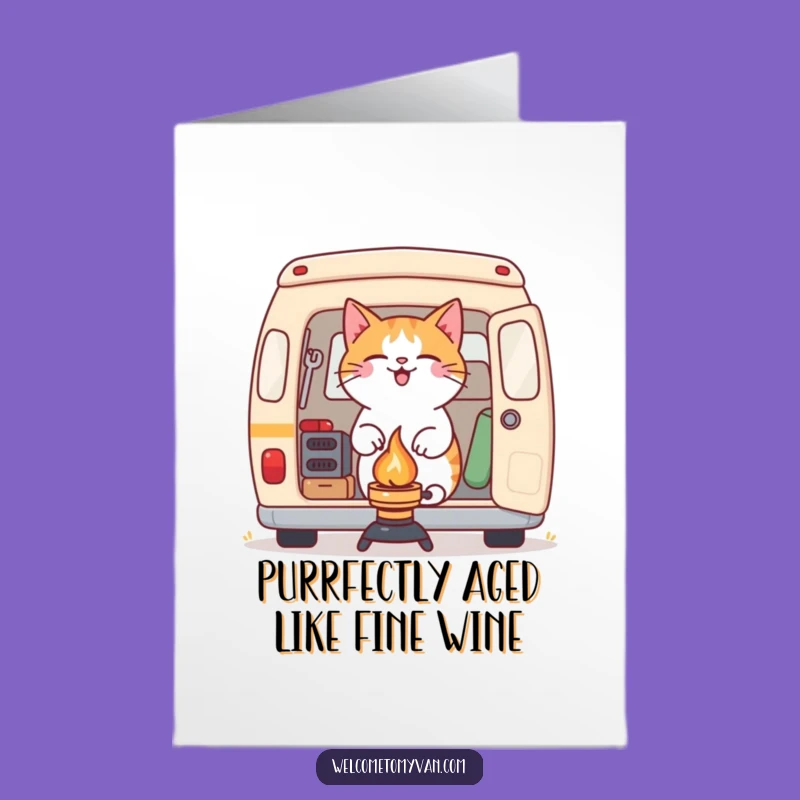Free Printable Birthday Card: Funny Cat Camping Van, Hilarious Cat Birthday Downloadable Gift